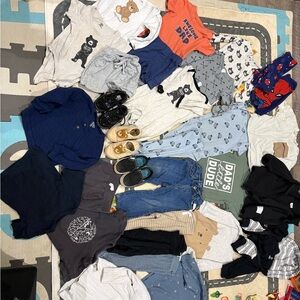 Lot of Baby/Toddler Clothes & Shoes - Neutral Navy, Gray, White, Green